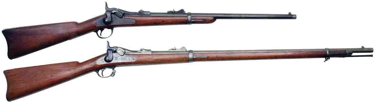 A U.S. Model 1873 .45 Government carbine and rifle are shown.